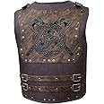 JAOYU Viking Armor Leather Shoulder Armor Medieval Chest Armor Cosplay Brown Viking Leather Armor Mens Vikings Costume LARP Armor Chest Leather Viking Vest Steampunk Armor, Viking Leather Armor, Large