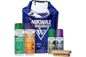 Nikwax OUTDOOR COMPLETE PROTECTION KIT, Cleaning & Waterproofing for Shoes and Clothes, Spray Protector, Tech Wash Cleaner + TX Direct + Shoe Cleaning Gel + Fabric and Leather Proof + Brush + Dry Bag