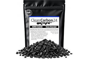 CC24 AERO-CLEAN aktivt kolgranulat, 2,5L | 1,25Kg | I grov kornstorlek 4x6 Mesh, 3,4–4,8mm för hem med djur, flera rum, möble