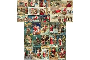 ZPPLD 30 Christmas Cards,Santa Greeting Card,Santa Claus Greeting Card,Xmas Greeting Cards with Envelope,Vintage Christmas Cards,Vintage Christmas Card Postcard,Christmas Day Wishes Cards with Envelope