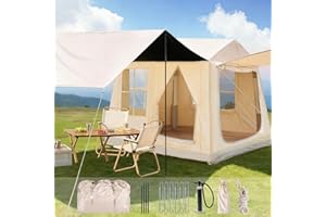 AFITDON Tenda da campeggio gonfiabile con apertura del camino e lucernario, tenda da esterno per 2-8 persone con pompa ad aria, tenda gonfiabile in tessuto Oxford impermeabile per 4 stagioni, montaggio rapido