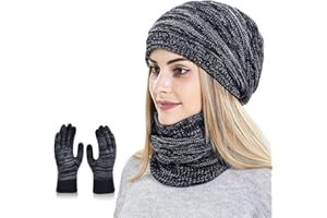 KIRAAT Damen Slouchy Beanie Schal Handschuhe Set für Mädchen Warme Strick Winter Ski Hut mit Fleece gefüttert