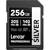 Lexar Profesyonel SILVER SD Kart 256 GB, 205 MB/s'ye Kadar Okuma, 140MB/s Yazma, SDXC UHS-I Hafıza Kartı, Sınıf 10, U3, V30, 