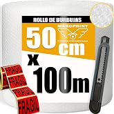 MARCPRINT Bubble Roll Packaging 50cm x 100m with Cutter and Fragile Stickers - Bubble Paper for Moving and Shipping - Bubble