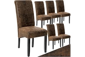 ‎TECTAKE tectake® 6er Set Stühle, Kunstleder Stuhl mit hoher Rückenlehne, ergonomische Form, perfekt für den Esstisch, als Esszimmerstühle, Küchenstühle oder im Wohnzimmer - antikbraun