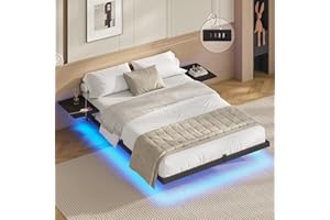 ‎AOGLLATI AOGLLATI Bettgestell 140x200 Bett 140x200 aus Metall mit LED Beleuchtung und Ladestation Schwebender Bettrahmen mit Aufbewahrungsregalen Metallbett mit Lattenrost Jugendbett Schwarz (Ohne Matratze)