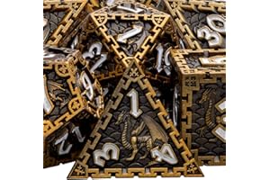 ARUOHHA Metal D&D Dice Set with Gift Box, Dungeons and Dragons DND Dice Set 6 Sided Polyhedral Dice Role Playing Games RPG D and D Dice D20 D12 D10 D8 D6 D4 (Ancient Silver)