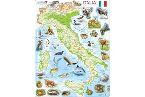 Larsen K83 Italie, Carte Physique, édition Italien, Puzzle Cadre avec de 65 pièces