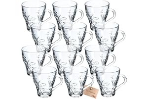 KADAX Szklanki do herbaty, zestaw 12 sztuk, szklanki z uchwytem, szklanki do wody, soku, szklanki szklane, zestaw szklanek do herbaty, kawy, wody, napojów, herbaty mrożonej, soku, ogrodu, szklanki do