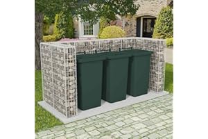 Susany Gabion Single Wheelie Bin Surround, Gabion Wheelie Bin Surround, Waste Container Surround, Wheelie Bin Dustbin Surround Hideaway for Outdoor Garden Yard, Steel 250x100x120 cm