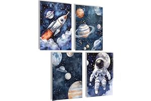 mojoliving Bilder Kinderzimmer jungen Baby Zimmer Poster Set Wandbilder Kinderzimmer mädchen Babyzimmer Deko Bilder für Baby Zimmer Dekoration (Astronaut)
