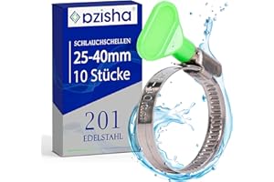 AZISHA Collier De Serrage Inox 25-40mm -10 Pièces Colliers De Serrage Metallique -Réglable Collier Serrage Piscine - Collier Durite -Colliers De Serrage À Écrou Papillon Pour Piscine,Jardin,Home Gaz