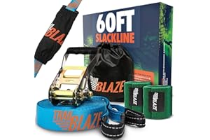 ‎TRAILBLAZE TRAILBLAZE Kit Slackline Completo – Con Protezioni Alberi + Sacca Porta Slackline - Installazione Facile - Kit per Principianti da 15m per Camminate e Equilibrismo
