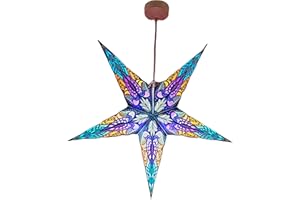 YEPSIO Paper Star Lantern Lampshade Ceiling Light Shades Large 60cm Star Hanging Decorations for Christmas Wedding Home Decoration Party Glitter Blue PB 001Y