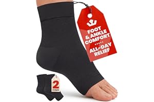 KEMFORD Ankle Support Compression Socks – Plantar Fasciitis & Achilles Tendonitis Relief Sleeves for Foot Pain & Swelling – 1 Pair, Black, L