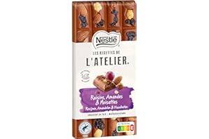 LES RECETTES DE L’ATELIER Nestlé Les Recettes de L'Atelier - Tablette chocolat Lait Raisins, Amandes et Noisettes - 170g