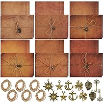 ANZON MORIES Lot 48 Feuilles Parchemin Vintage + 24 Enveloppes Auto-Adhésives – Format Lettre US 21,6 X 27,9 Cm – 6 Motifs Anciens