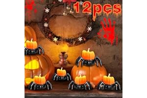 CHIMOO Halloween Velas Led Efecto Llama,12 Pcs Luces de Té Sin Llama Velas Led de Araña Velas Eléctricas con BateríAs Flameless Candle para Decoraciones de Halloween Favores de Fiesta [Amarillas CáLidas]