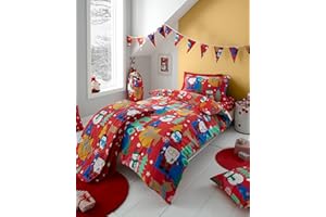 Happy Linen Company Girls Boys Kids Jolly Christmas Xmas Santa Red Toddler Cot Bed Reversible Soft Easy Care Bed Linen Duvet Cover Quilt Bedding Set With Pillow Case
