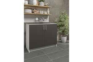 JD Greta Spülen-Unterschrank mit Türen 100cm breit & 46,3cm tief (dunkelgrau) - Küchen Spülenschrank für Spülbecken & zur Aufbewahrung - Küchen Spülschrank & Vorratsschrank - Küchenschrank Spüle
