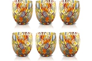 MAZZEGA ART & DESIGN - 6 Verres d'Eau en Verre Soufflé et Travaillé à la Main - Les Couleurs de Murano - Modèle Classic 290 ml.