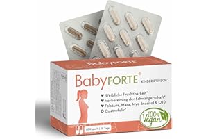 ‎BABYFORTE BabyFORTE Kinderwunsch Tabletten | vegan | Folsäure 800 μg, Quatrefolic, Maca, Inositol, Jod | 60 Kapseln | Schwangerschaftsvitamine