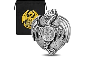 KELLER & WEBER DND Dragon Metal D&D Dice Spinner - 7-in-1 Fingertip Gyro Roulette With Logo Gift Bag - Role Playing Board Game Accessories, Silver