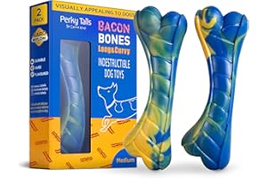 Perky Tails Tough Dog Toys for Medium Dogs & Small - Hard Dog Toys, Built for Aggressive Chewers & Canine Vision - Nylon Chew Toys for Dogs with Bacon Flavour - Dog Chew Toys 2-Pack