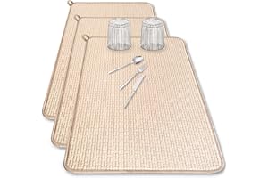 XUYYICAO 3 Pack Microfiber Dish Drying Mat,24*17 inch Absorbent Dish Drainer Kitchen Counter,Large Drying Pad for Countertop,Rack and Under Sink(Beige)