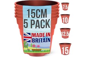 Happy Pots - 15cm Gloss Terracotta - Pack of 5 Premium Plastic Plant Pots - Reusable Flower Pots for Indoor/Outdoor Home Décor Gardening - Round, Heavy Duty, UV Resistant, Recyclable - Made in UK