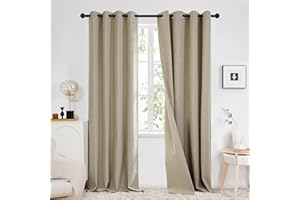 Deconovo 100% Blackout Faux Linen Curtains, Double-Sided, Thermal Insulated, Noise-Reducing, Eyelet Curtains for Bedroom & Living Room - 2 Panels (Taupe 66"x90")