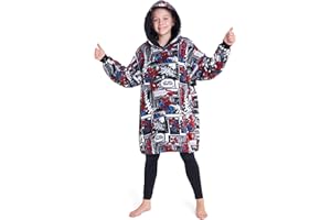 Marvel Spiderman Manta con Capucha Niño y Bolsillo Canguro Sudadera Manta Oversize Regalo para Niños para Interior y Exterior