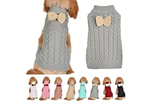 YANMUCY Dog Turtleneck Sweater Bow Knitting Dog Jumper Warm Dog Winter Clothes Pullover Knitwear Crochet Dog Coat Christmas Costume for Small Medium Large Dogs Cats (Grey, XL)