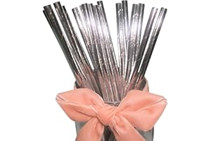 BOFA ECO TABLEWARE Srebrne papierowe słomki do picia, 100 sztuk jednorazowych metalowych srebrnych słomek do picia, solidne srebrne papierowe słomki do dekoracji weselnych