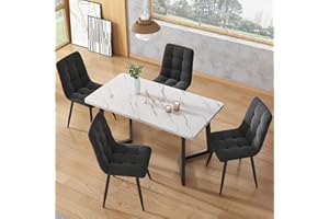 KUAKE Tavolo da pranzo 117 x 68 cm con 4 sedie, tavolo da pranzo rettangolare moderno, gambe nere (grigio scuro)