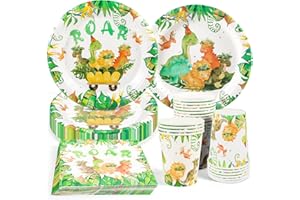 CANCJ 50-Teiliges Dinosaurier Partygeschirr Set, Dino Geburtstag Deko Set mit Papptellern, Bechern und Servietten für 10 Gäste Kindergeburtstag Dekoration für Jungen und Mädchen
