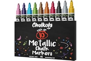 ‎CHALKOLA Chalkola Kreidestifte für Tafel Abwaschbar - 10 Metallic Stifte mit 6mm Umkehrbare Spitze - Kreide Stift für Fenster, Tafel, Whiteboard und als Glasstift - Chalk Markers für Erwachsene & Kinder