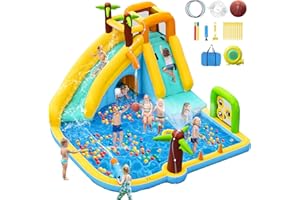 GYMMALL Scivolo Gonfiabile con Ventilatore 450W - Castello d’Acqua 10-in-1 per Bambini interno ed esterno con Piscina, Spruzzatori e Scivolo Lungo
