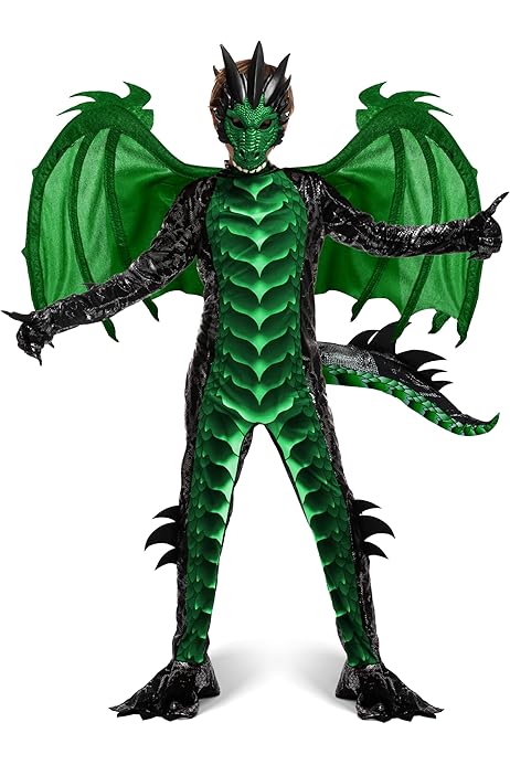 Spooktacular Creations Drakenkostuum voor kinderen, zwart en rood, drakenvleugels en masker, Halloweenkostuum, drakenkostuum voor jongens voor Halloween-feesten, verkleden, maat L Spooktacular Creations Drakenkostuum voor kinderen, zwart en rood, drakenvleugels en masker, Halloweenkostuum, drakenkostuum voor jongens voor Halloween-feesten, verkleden, maat L