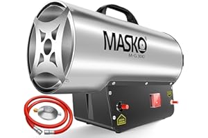 Masko® El Calentador de Gas Calentador de Gas cañón, Calentador de Gas de construcción, Calentador de Gas Radiante, generador de Aire Caliente Incl. Manguera de Gas y Reductor de presión, Plata 30 KW