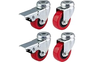BULLDOG CASTORS 50 mm Polyurethan Lenkrollen mit Bremse (rot PU) ? Heavy Duty ? Möbel, Gerät & Ausrüstung Räder von Bulldog Rollen ? Max 150 kg pro Set