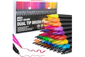 AKARUED Dual Tip Brush Pens 48 Colours Felt Tip Pen: Colouring Pens for Adult Colouring Books Watercolour Brush Pen Set, Art Markers Fineliner Tip Pens for Bullet Journal Drawing Sketching Calligraphy Design