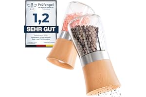 Salz und Pfeffermühle Holz mit robustem Kegel-Keramik Mahlwerk - Salzmühle oder auch Gewürzmühle ohne Inhalt von Hannah's Homebrand®