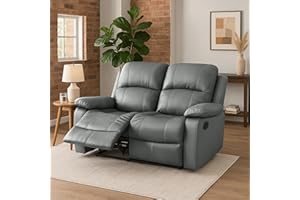 Bravich Luxury Black Bonded Leather Manual Recliner Sofa - Living Room Furniture, Lounge Chair Sofa Set for Ultimate Comfort & Elegance. 2 Seater for Home (148x93x97cm)