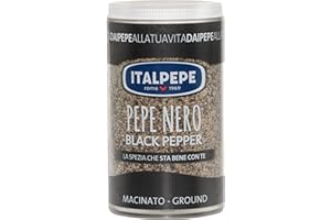 ITALPEPE ROMA 1969 Italpepe, Pepe Nero Macinato, Sapore Deciso, Ottimo per Aromatizzare Insaccati e Salumi Crudi e Cotti, Pack Richiudibile 100% Riciclabile, Ideale per Condire Carni Bianche, Carni Rosse, Pesce e Salse