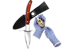 NADAKIN Oyster Knife and Gloves Set, Oyster Opener Tool Kit with Oyster Shucking Knife and Cut Resistant Level 5 Protection Gloves, Clam Oyster Shucker Knives with Hand Guard, Seafood Tools Gift Set of 2