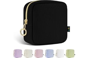 PLAYEXEN Piccola Pochette Donna Trousse Trucchi Piccolo Beauty Case da Viaggio per Cosmetici Organizer Trousse da Borsetta Ragazza Portatile per Mini Accessori in Velluto a Coste per Amica Compleanno(Nero)