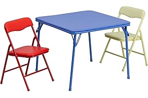 Flash Furniture Mindy Kids - Juego de Mesa y sillas cuadradas Plegables de 3 Piezas para guardería y aulas, Juego de Mesa/sillas de Actividades Infantiles, Multicolor