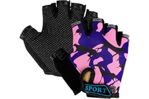 Mecmbj Kind Halb Finger Fahrradhandschuhe, Kinder Sport Handschuhe, rutschfeste Kindersporthandschuhe, zum Radfahren, Bootfahren, Yoga, Skaten, Klettern (Anwendbare Personen: 6-12 Jahre)