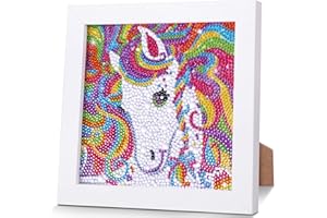 AmzKoi Diamond Painting Enfant Cheval, 5D DIY Broderie Diamant Kit Complet avec Cadre en Bois, Peinture Diamant pour Enfants Filles Adultes Diamant Painting Arts Craft pour Décoration Murale 18 x 18cm